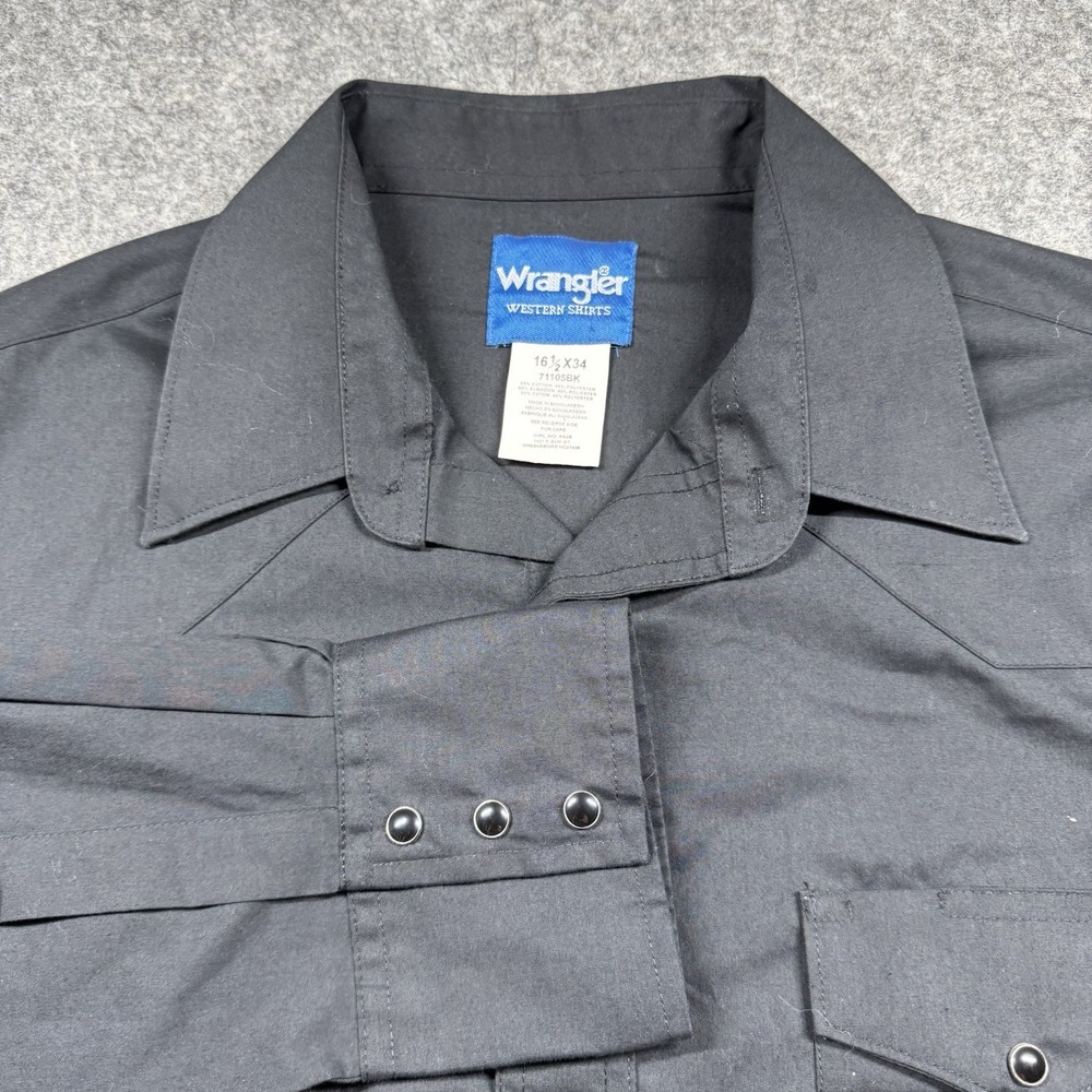 Wrangler Western Pearl Snap Shirt Men XL Black Long‎ Sleeve Cowboy Rodeo 16.5x34